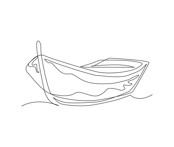 Continuous line art drawing of wooden fishing canoe. Wooden fishing Boat single line art drawing vector illustration. - Vektor, kép