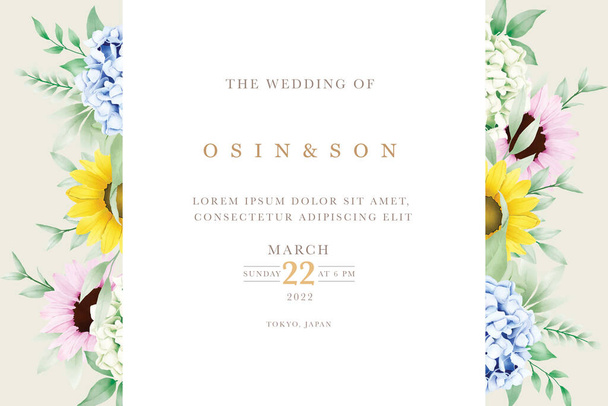 Modelo de cartão de casamento floral aquarela bonita - Vetor, Imagem
