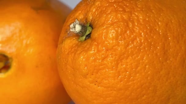 Whole orange fruits on white background. Close-up. Slow motion. - Video