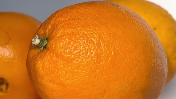 Whole orange fruits on white background. Close-up. Slow motion. - Footage, Video