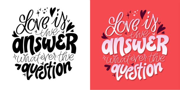 Lettering postcard about love. Happy Valentine'day card - hand drawn doodle lettering postcard. Heart, be mine. Vector - Vector, Image