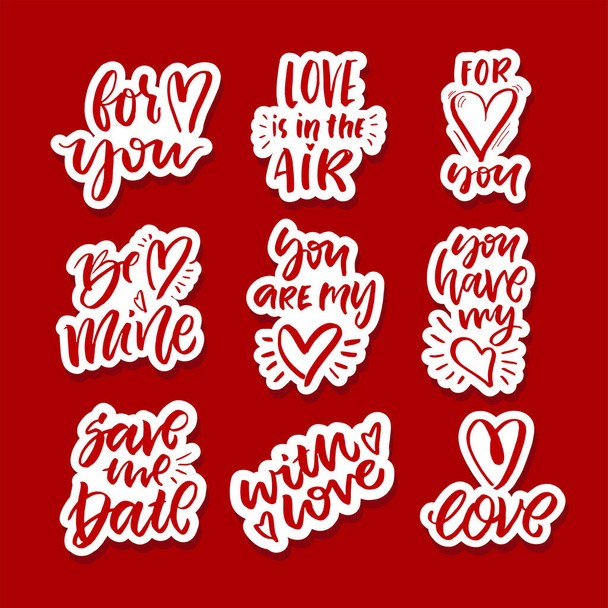 Lettering postcard about love. Happy Valentine'day card - hand drawn doodle lettering postcard. Heart, be mine. Vector - Vecteur, image