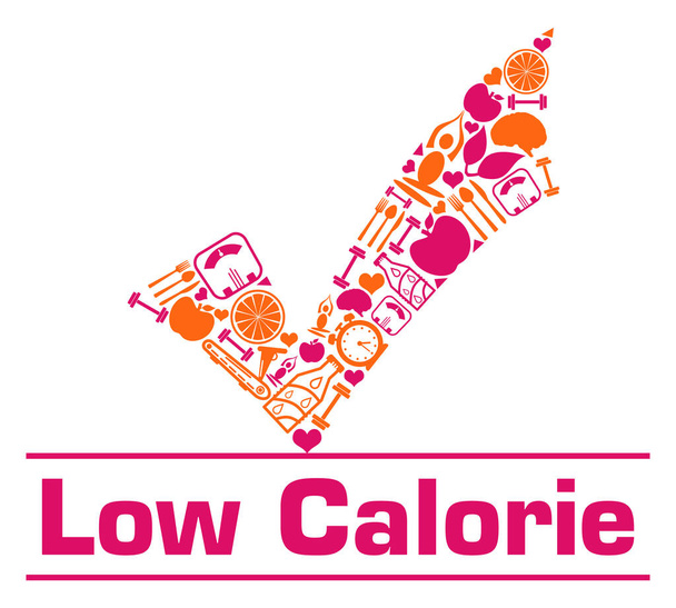 Alacsony kalóriatartalmú kép szöveggel és egészséggel kapcsolatos szimbólumokkal. - Fotó, kép