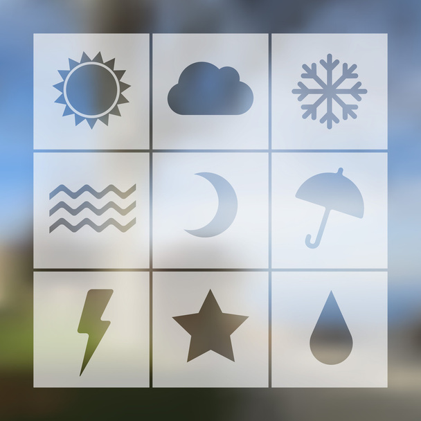 Flat weather icon set on blur - Vetor, Imagem