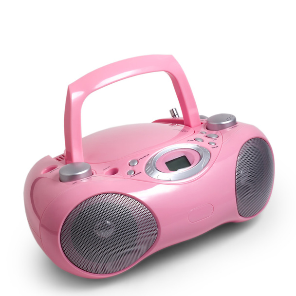 stereo cd vaaleanpunainen mp3 radio kasetti tallennin on eristetty valkoisella
 - Valokuva, kuva