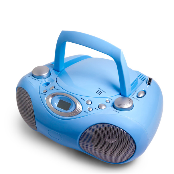 blauwe stereoradio boom box recorder cd mp3 geïsoleerd - Foto, afbeelding