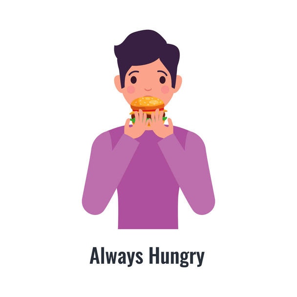 Diabetes symptom with always hungry man flat vector illustration - Vector, afbeelding