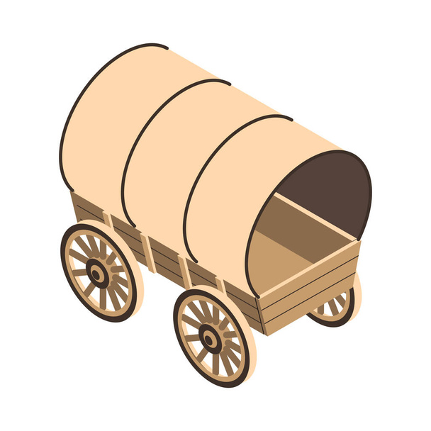 Wooden wagon icon on white background 3d isometric vector illustration - Vettoriali, immagini