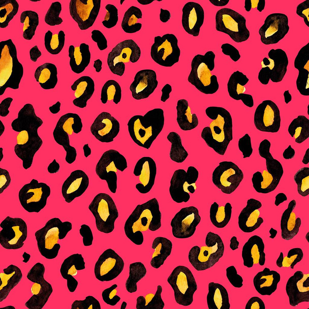 Patrón de leopardo acuarela, rosa, hecho a mano, piel de animal, sin costuras - Foto, Imagen