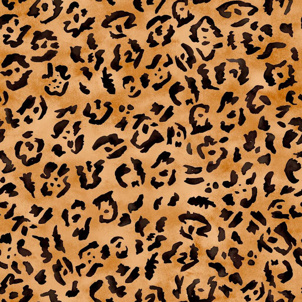 Watercolor leopard pattern, gold, hand made, animal skin, seamless - Foto, Imagem