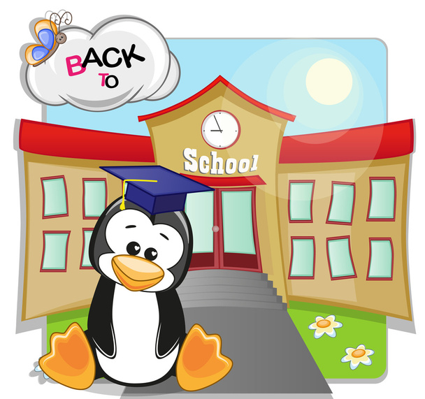 ペンギンと学校 - ベクター画像