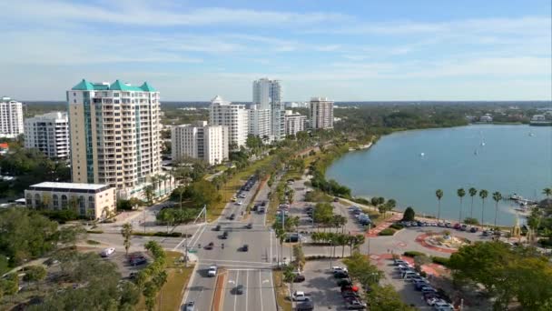 Aerial video condominiums on Gulfstream Avenue Sarasota Florida USA - Filmati, video
