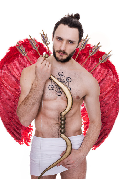 Close up portrait of an attractive Cupid. Valentine, Archangel, Angel - Photo, image