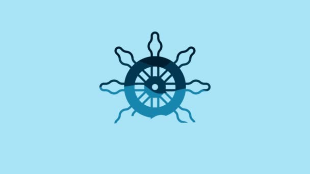 Blue Ship steering wheel icon isolated on blue background. 4K Video motion graphic animation. - Video, Çekim