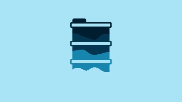 Blue Barrel oil icon isolated on blue background. 4K Video motion graphic animation. - Video
