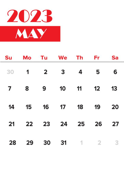 May 2023 calendar on white background - Vettoriali, immagini