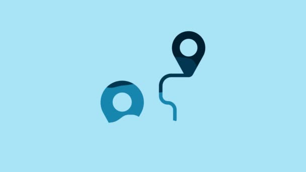 Blue Route location icon isolated on blue background. Map pointer sign. Concept of path or road. GPS navigator. 4K Video motion graphic animation. - Filmati, video
