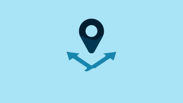 Blue Map pin icon isolated on blue background. Navigation, pointer, location, map, gps, direction, place, compass, search concept. 4K Video motion graphic animation. - Felvétel, videó