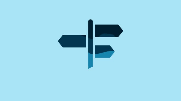 Blue Road traffic sign. Signpost icon isolated on blue background. Pointer symbol. Street information sign. Direction sign. 4K Video motion graphic animation. - Filmagem, Vídeo