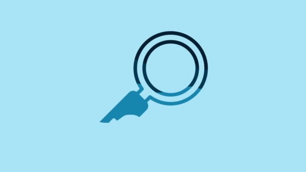 Blue Magnifying glass icon isolated on blue background. Search, focus, zoom, business symbol. 4K Video motion graphic animation. - Video, Çekim
