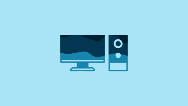 Blue Computer monitor icon isolated on blue background. PC component sign. 4K Video motion graphic animation. - Πλάνα, βίντεο