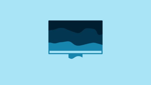 Blue Computer monitor screen icon isolated on blue background. Electronic device. Front view. 4K Video motion graphic animation. - Video, Çekim