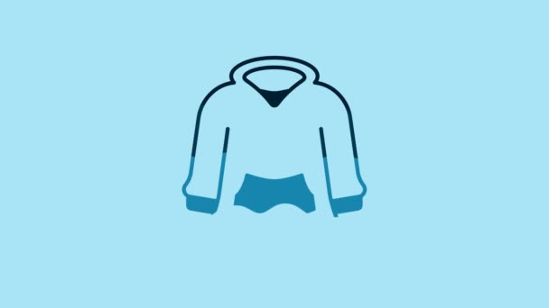 Blue Hoodie icon isolated on blue background. Hooded sweatshirt. 4K Video motion graphic animation. - Imágenes, Vídeo