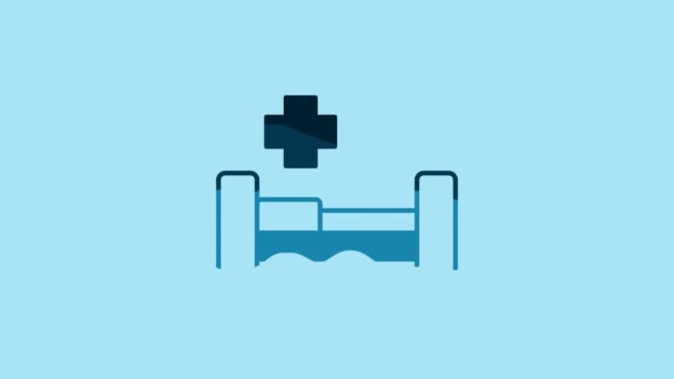 Blue Hospital sängyn kuvake eristetty sinisellä taustalla. 4K Video motion graafinen animaatio. - Materiaali, video