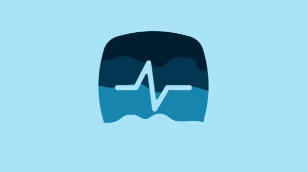 Blue Heart rate icon isolated on blue background. Heartbeat sign. Heart pulse icon. Cardiogram icon. 4K Video motion graphic animation. - Filmagem, Vídeo