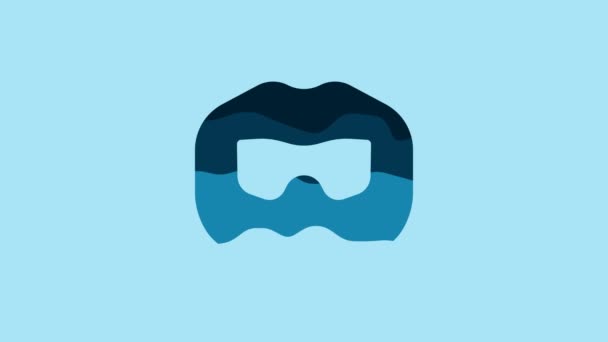 Blue Mustache and beard icon isolated on blue background. Barbershop symbol. Facial hair style. 4K Video motion graphic animation. - Video
