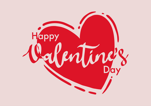 Happy Valentines Day Typographic Lettering isolated on Background With Heart. Illustration of a Valentine's Day Card. - Vector, Image