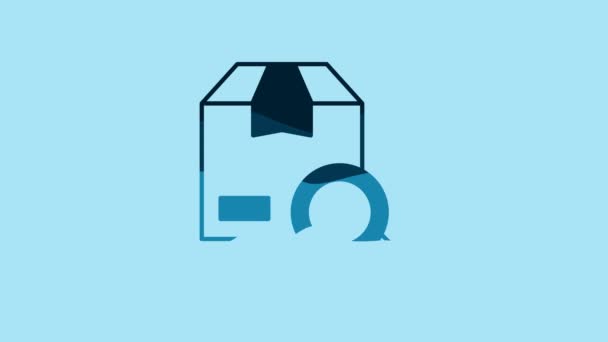 Blue Search package icon isolated on blue background. Parcel tracking symbol. Magnifying glass and cardboard box. Logistic and delivery. 4K Video motion graphic animation. - Felvétel, videó