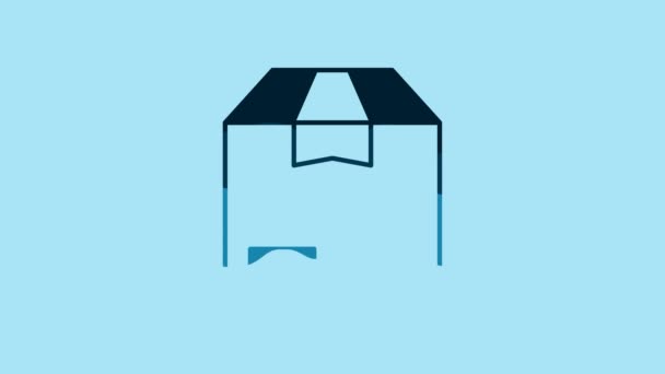 Ікона Blue Carton Cardboard ізольована на синьому фоні. Коробка, упаковка, посилка. Доставка і упаковка. 4K Відеографічна анімація. - Кадри, відео