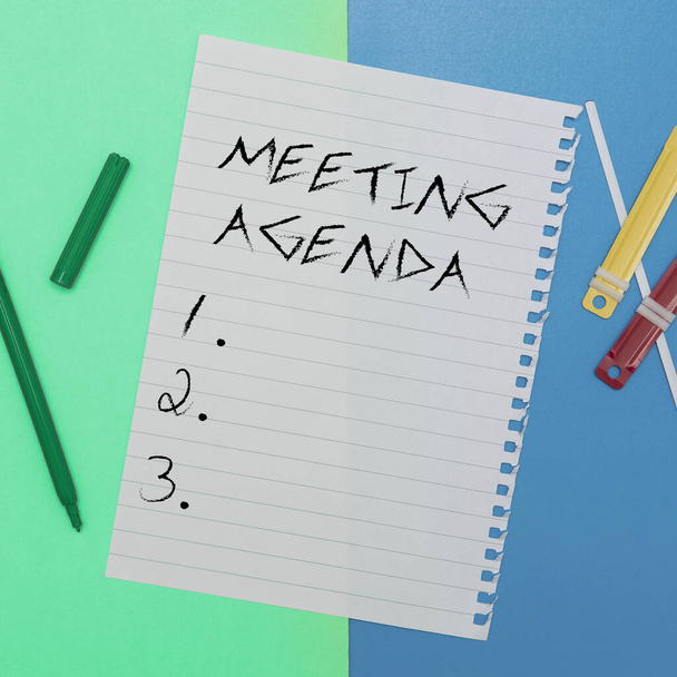 Writing displaying text Meeting Agenda, Word Written on An agenda sets clear expectations for what needs to a meeting - Foto, Imagen