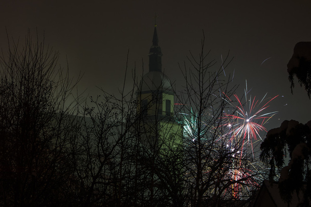 Churchtower and Fireworks - Photo, Image