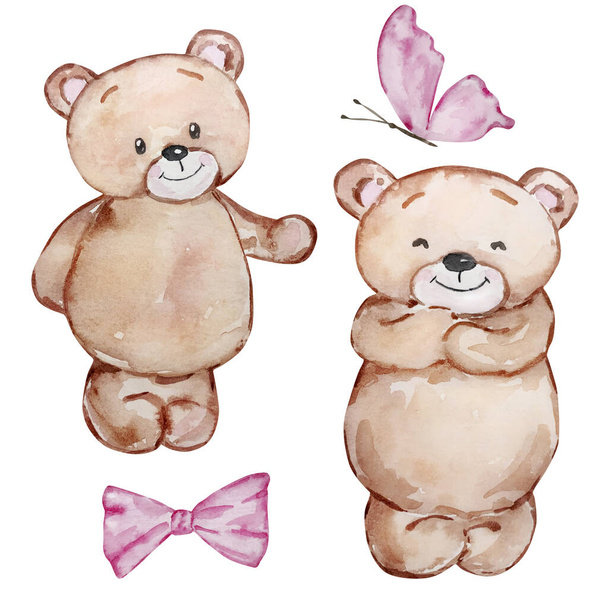 Watercolor Cute Teddy Bears Valentine's Day for holiday design - Φωτογραφία, εικόνα