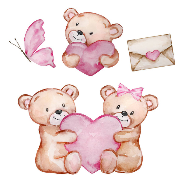 Watercolor Cute Teddy Bears Valentine's Day for holiday design - Foto, Bild