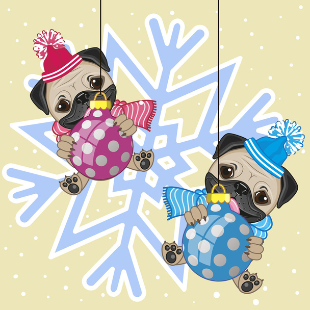 Two Pug Dogs in hat - Vecteur, image