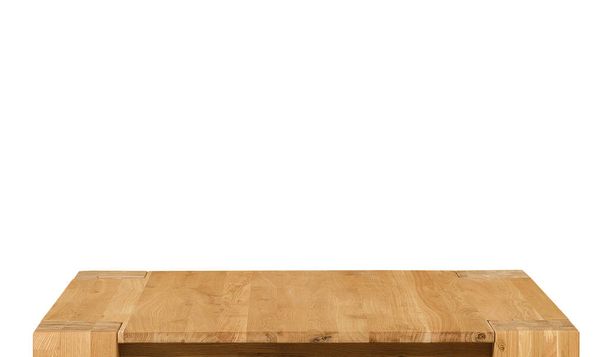 Дерев'яна поверхня стільниці ізольована на білому тлі. Меблі з масиву дерева крупним планом 3D ілюстрація. Шаблон презентації для приготування їжі у верхній частині таблиці
 - Фото, зображення