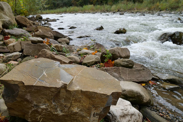 Камені біля берега річки в Карпатських горах на заході України. - Фото, зображення