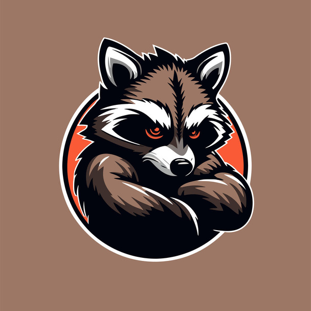 illustration of raccoon head animal logo character mascot in flat color vector cartoon style - Vector, Image