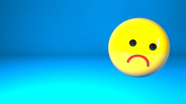 Sad emoticon on a blue background, with a place for your text. The concept of depression and psychological problems. 3D render - Fotoğraf, Görsel