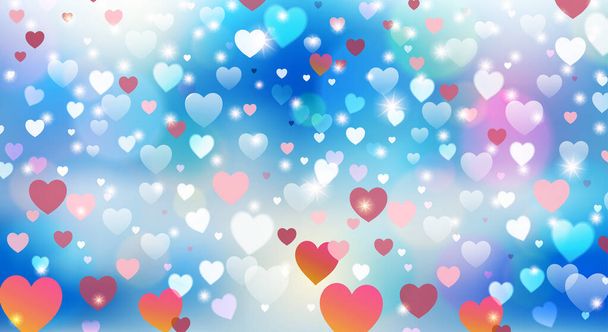 White and red hearts, sky blue background with gentle clouds. Vector illustration. Excellent as a background for the production of any printed product, advertising, or other design. - Vector, imagen