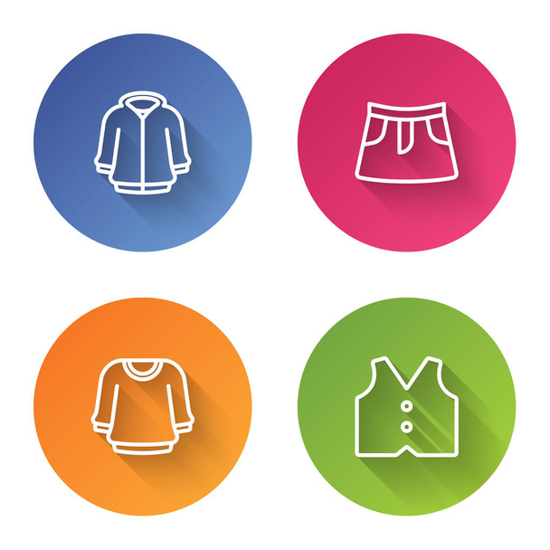 Set line Hoodie Skirt Sweater and Waistcoat. Color circle button. Vector. - Vecteur, image