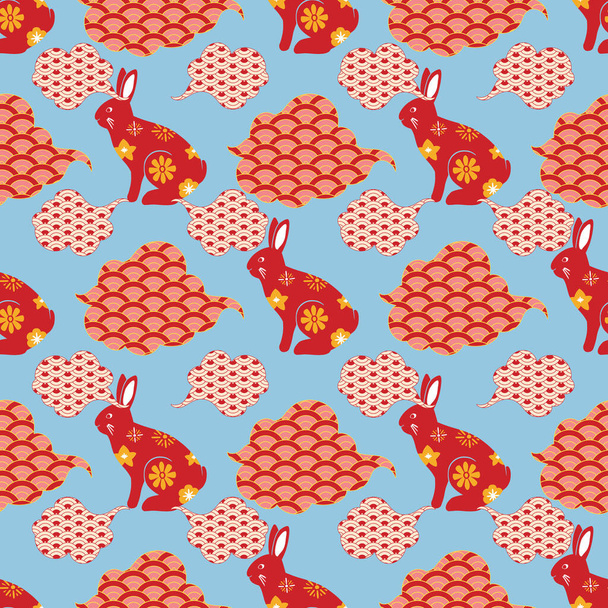Lunar new year of the rabbit 2023 vector repeat pattern design - ベクター画像
