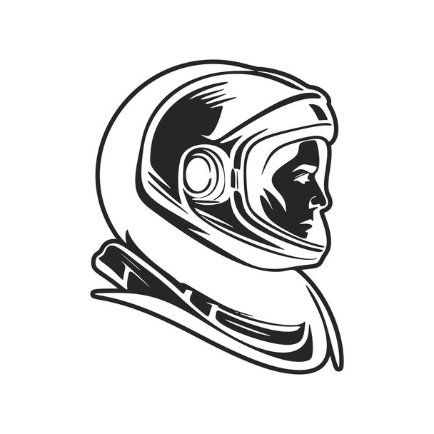 エレガントな黒と白の宇宙飛行士のロゴ。幅広い産業に最適です。. - ベクター画像