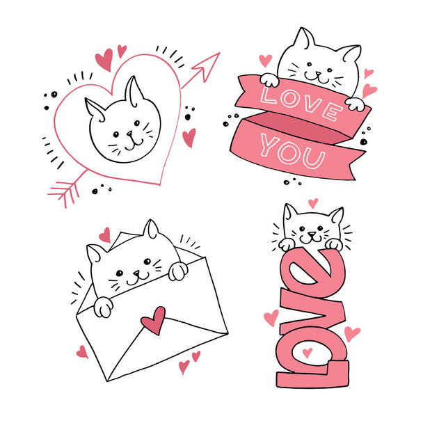 Lettering postcard about love. Happy Valentine'day card - hand drawn doodle lettering postcard. Heart, be mine. Vector - Vektor, Bild