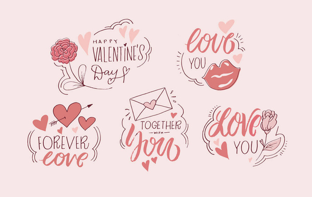 Lettering postcard about love. Happy Valentine'day card - hand drawn doodle lettering postcard. Heart, be mine. Vector - Vektör, Görsel