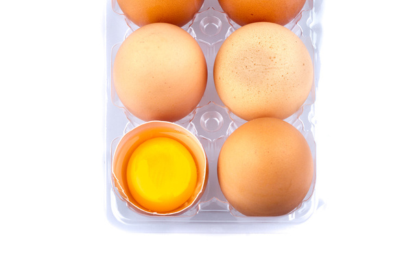 Jajka i żółtka w pakiet przezroczyste plastikowe - Zdjęcie, obraz