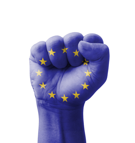 Eu (欧州連合) フラグを描いた、マルチ目的概念の拳  - 写真・画像